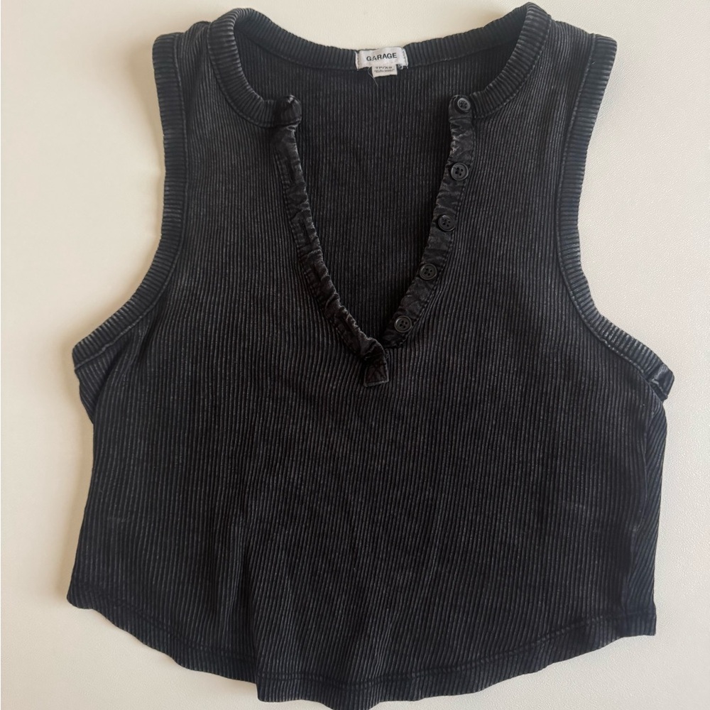 Garage Black Sleeveless Crop Tank Top